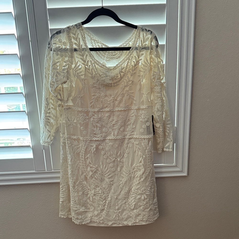 Express Cream Embroidered Lace Top